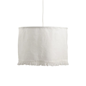 Add a relaxed and rustic feel to your home with this Linen Fabric Pendant Lampshade. The soft linen material and fringed bottom trim create a sweet cottage farmhouse look, perfect for any room. This lampshade is designed to be used with an existing pendant light fixture (not included). Shade only. 18" Diam x 12"H