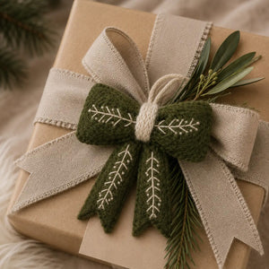 Felted Wool and Embroidered Bow Ornament