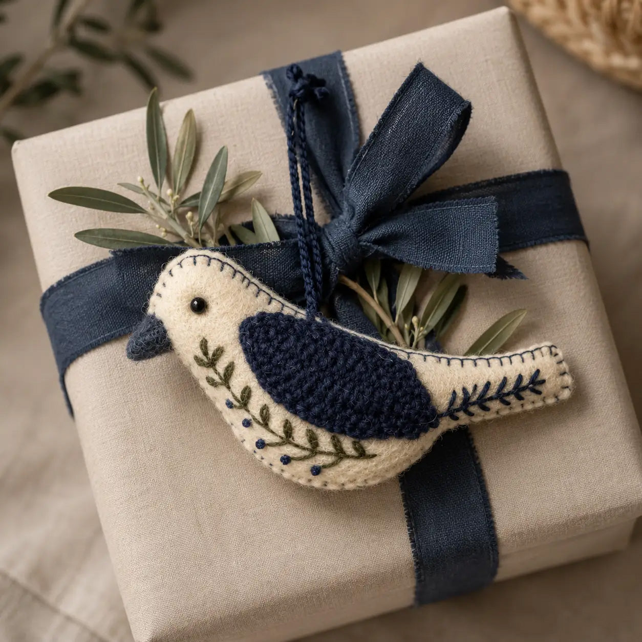 Felted Wool and Knit Bird Ornament