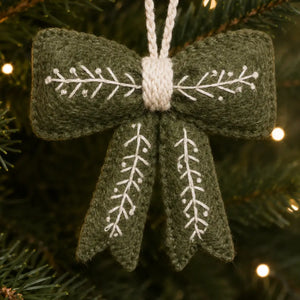 Felted Wool and Embroidered Bow Ornament