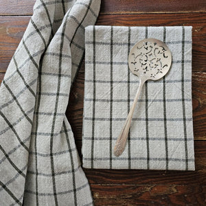 Vintage Tomato Server with Forest Green and Flax Check Kitchen Towels 