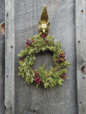 Fox Hook with Boxwood and Berries Wreath