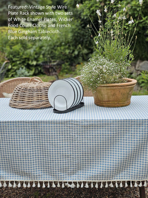 French Blue Gingham Tablecloth with Tassel Trim