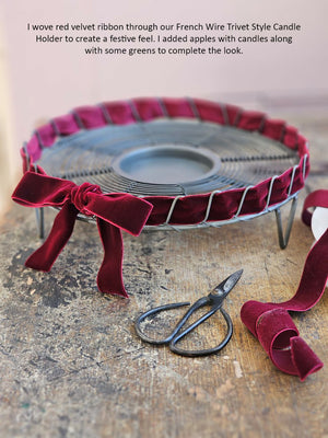 French Wire Trivet Style Candle Holder with velvet ribbon which is not included