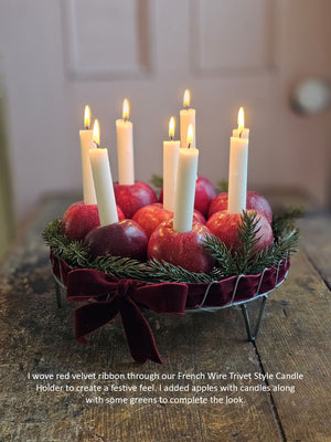 French Wire Trivet Style Candle Holder with Apples and Candles