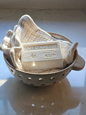 Donkey Milk Soap in Rustic Ceramic Colander Bowl