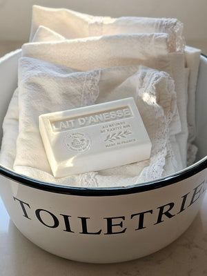 Donkey Milk Soap in Enamel Toiletries Bowl