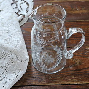 French Country Etched Glass Pitcher