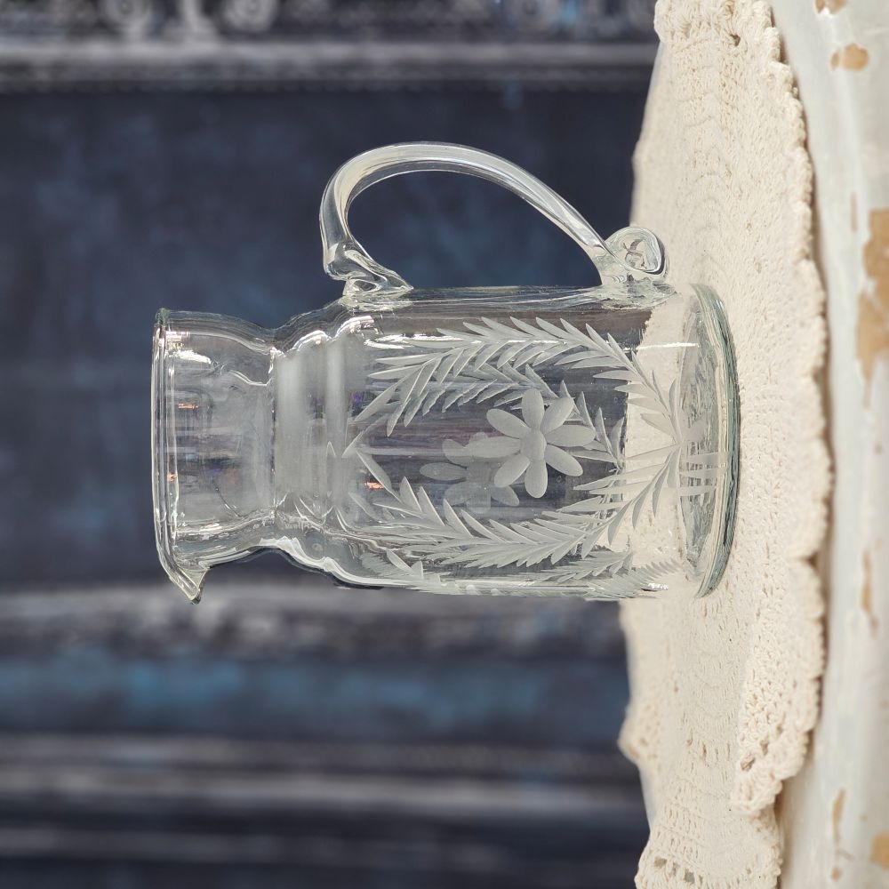 French Country Etched Glass Pitcher