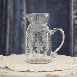 French Country Etched Glass Pitcher