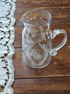 French Country Etched Glass Pitcher