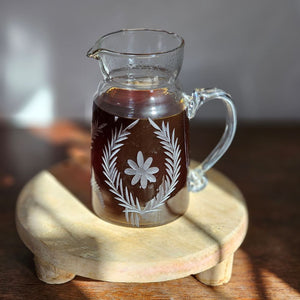 French Country Etched Glass Pitcher