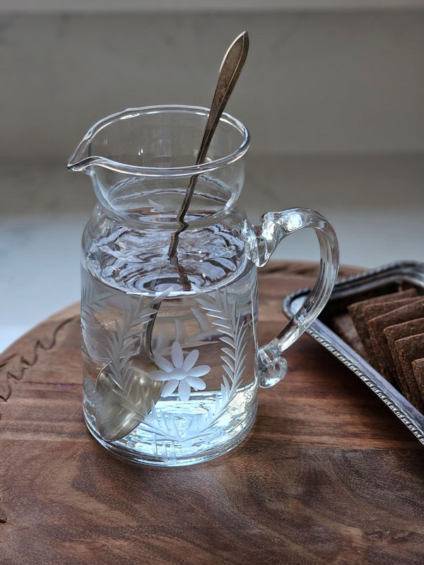 French Country Etched Glass Pitcher - Farmhouse Wares