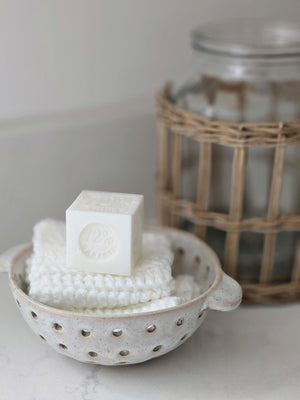 These super soft White Crochet Washcloths add a bit luxury to your bathing experience. Handmade in the USA with a double crochet stitch, these washcloths are designed for scrubbing without damaging the skin. It promotes circulation and gentle exfoliation. Machine wash/dry. Set of two. 7.5"L x 7"W