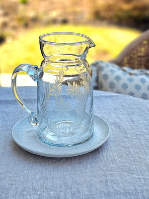 French Country Etched Glass Pitcher