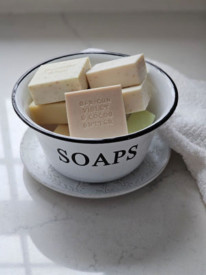 French Milled Aromatherapy Soap Sampler Set and Enamel Soap Bowl