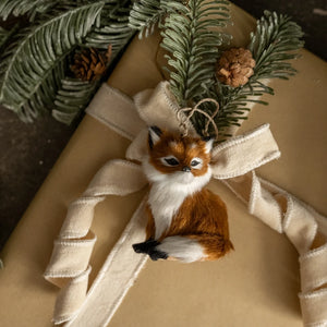 Fur Fox Ornament, Woodland Cottage Christmas, Fox Ornament