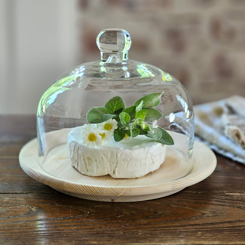Glass Cloche with Wood Tray