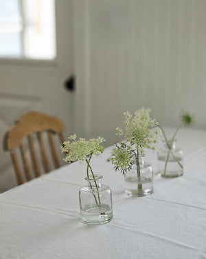 You’re going to fall in love with this clear Glass Inkwell Bud Vase Bottle Set!  Inspired by  vintage inkwells and apothecary bottles, these sweet bottles allow small flowers and herbs to be displayed with ease, which pretty much makes them perfect for creating unique place cards for rustic style table settings or party favors. This set of three bottles is ready for entertaining or creating elegant shelf displays.