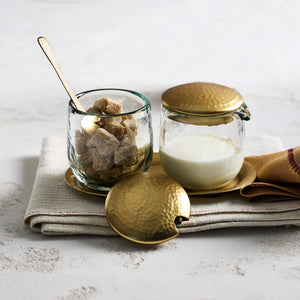 Glass Sugar Bowl and Creamer Set with Tray