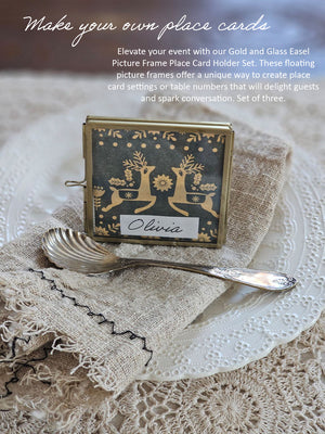 Gold and Glass Easel Picture Frame Place Card Holder Set