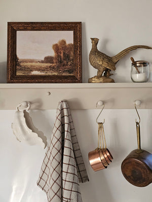 Golden Pheasant Statuette, Farmhouse Kitchen Shelf, Shelf Decor, Shaker Peg Rail Decor