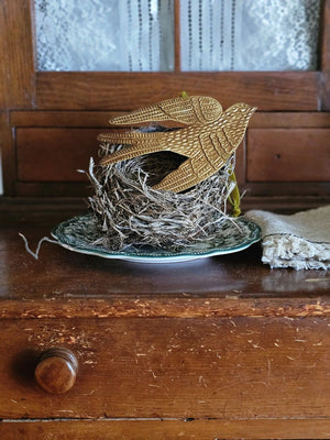 Golden Spirit Bird Ornament with Velvet Ribbon