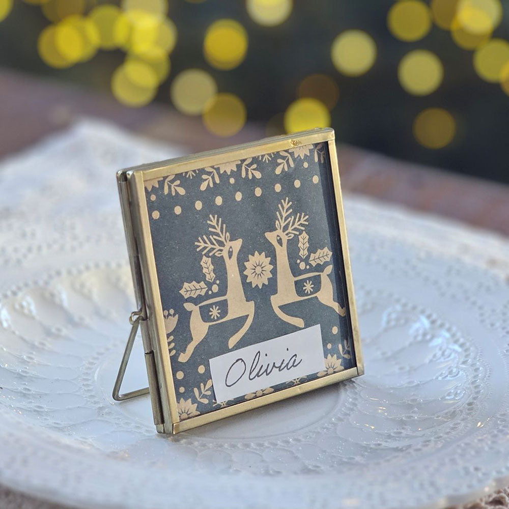 Gold and Glass Easel Picture Frame Place Card Holder Set