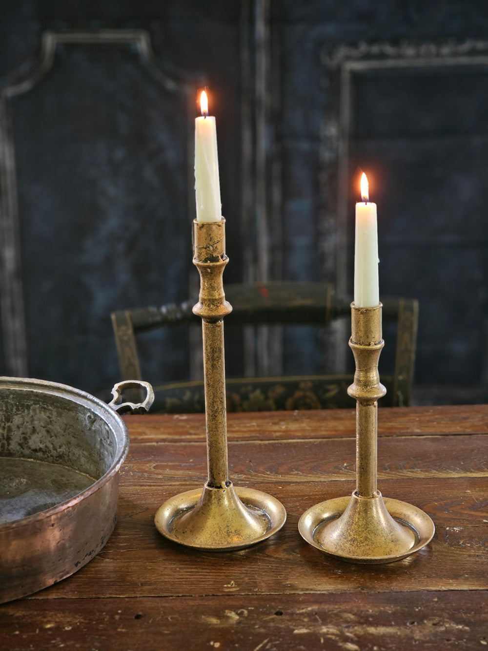 Golden Aged Taper Candle Holders - Farmhouse Wares