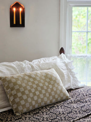 Golden Wheat and Flax Checkered Pillow