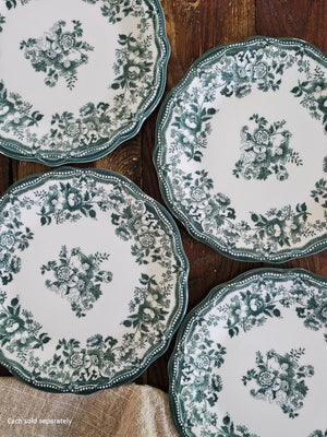 Green Floral Transferware Plate