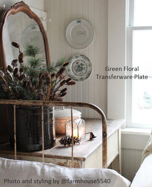 Green Floral Transferware Plate