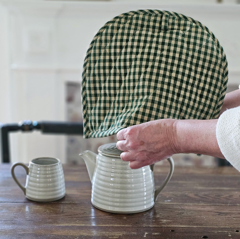 Green and Tan Gingham Tea Cosy