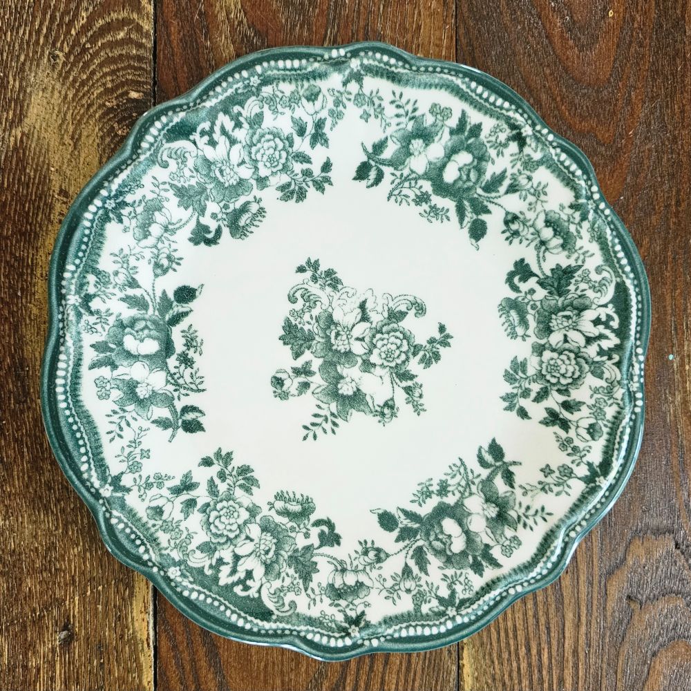 Green Floral Transferware Plate