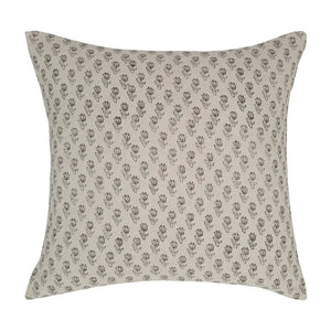 Add sweet, vintage cottage charm to any room with this Block Print Pillow with Grey-Sage Floral.&nbsp; Features a hand-printed tulip style pattern, using wood blocks carved with the design. The beautiful greyish-green colored design pattern pops against the cream background. Crafted from a blend of cotton and linen. Includes a zippered closure on the backside. Polyester insert included. 19.5" x 19.5"