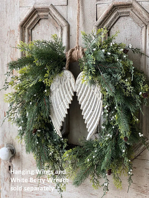 White Berry and Cedar Wreath with Wings