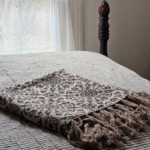 The Heritage Black and Tan Reversible Throw Blanket brings a timeless ambiance to any room. Adorned with a woven medallion design, this decorative throw blanket effortlessly adds warmth and character to your space with its old-world cottage charm. This double-sided throw seamlessly blends with any neutral color scheme and mixes and matches easily for a layered English cottage feel.