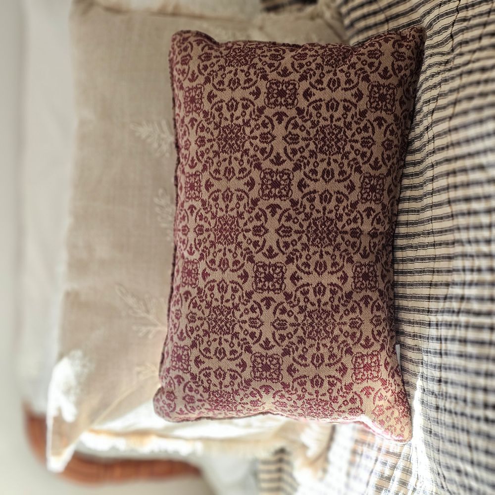 Heritage Burgundy and Tan Pillow, Medallion Pillow 