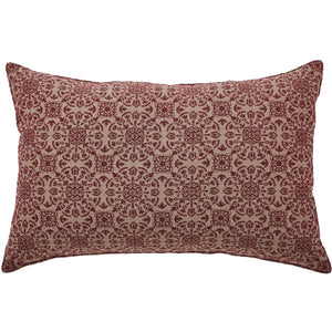The Heritage Burgundy and Tan Pillow brings a timeless ambiance to any room. Adorned with a textured medallion design, this decorative throw pillow effortlessly adds warmth and character to your space with its old-world cottage charm. Whether you need lumbar support on your couch or a stylish cushion for your bed, this pillow seamlessly blends with any neutral color scheme and mixes and matches easily for a layered English cottage feel.