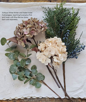 Winter Bouquet with Hydrangeas, Cedar and Eucalyptus