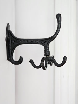 Every farmhouse can use space-saving storage accents. This Industrial Style Spinning Hook offers just that. Plus it has plenty of vintage flair that is designed after wall hooks you might remember seeing in your Grandma’s kitchen, teeming with colorful dishtowels. This antique reproduction wall-mounted hook is made of cast iron and reads: Henkel Brattleboro VT, Pat July 1895. 3.25”L x 6”H with four hooks that spin.