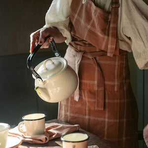 Enamel Kettle in Ivory with Black Handle