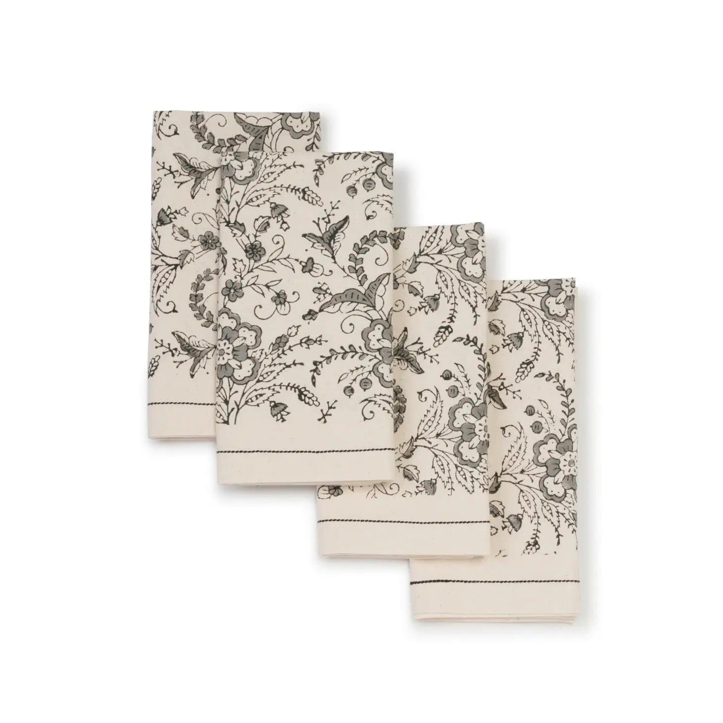 White Linen Napkin Set with Multi-color Signature Floral