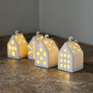 Lighted Ceramic House Ornament