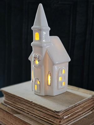 Lighted Ceramic Church with Steeple