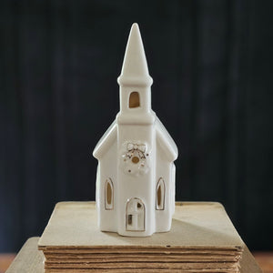 Lighted Ceramic Church with Steeple