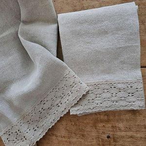 There is something luxurious, and yet relaxed about our Linen and Crochet Lace Tea Towel Set. Super soft 100% natural linen combine with a sweet crochet lace trim for a rustic French Country look. These durable kitchen linens are irreplaceable helpers when dealing with spills and splashes. We love the simple elegance and down-to-earth look, with wrinkles that simply add to the relaxed charm. They create an instant vintage feel inspired by old European farmhouse style. 