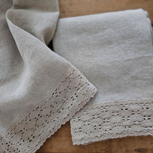 There is something luxurious, and yet relaxed about our Linen and Crochet Lace Tea Towel Set. Super soft 100% natural linen combine with a sweet crochet lace trim for a rustic French Country look. These durable kitchen linens are irreplaceable helpers when dealing with spills and splashes. We love the simple elegance and down-to-earth look, with wrinkles that simply add to the relaxed charm. They create an instant vintage feel inspired by old European farmhouse style. 