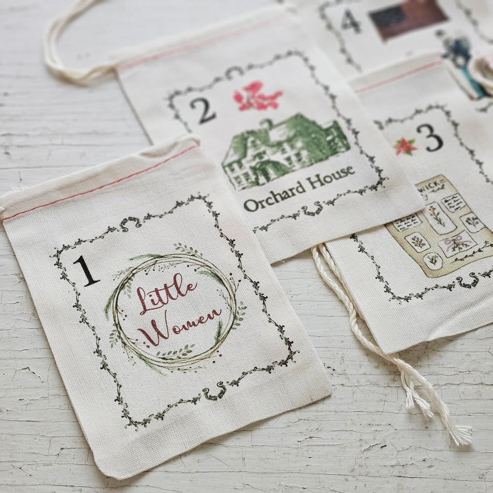 Countdown the days until Christmas with these charming Little Women Advent Calendar Christmas Countdown Bags. Inspired by Louisa May Alcott’s classic novel Little Women, is our lovely Little Women Christmas Advent Calendar Bag set! Each bag features a unique design inspired by scenes from Little Women. The bags are absolutely adorable and perfect for fans of Little Women! The set of 25 fill-able bags are perfect for stashing away tiny treats and treasures.