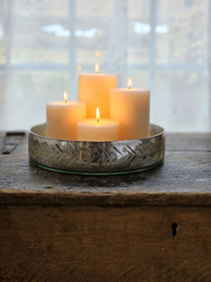 Silver Metallic Etched Glass Tray, Mercury Glass Style Tray